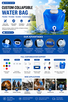 Sacs d'eau pliables pour stockage extérieur, transparents, sans BPA, en plastique, vente chaude, personnalisables, 5 litres, 10 litres, qualité alimentaire, blanc