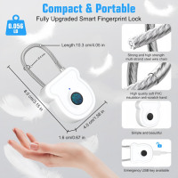Cadenas intelligent à empreinte digitale avec déverrouillage par code Morse, alimentation d'urgence Type-C, alerte de batterie faible, compact et portable pour une utilisation multi-scénarios
