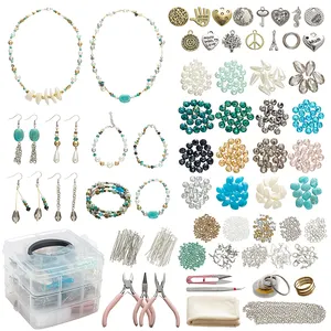 Kit completo de joalheria com alicates de contas acrílicas redondas e fio de miçangas para colar e brincos de pulseira