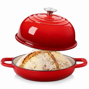 Olla <span class=keywords><strong>de</strong></span> <span class=keywords><strong>hierro</strong></span> fundido esmaltado con tapa, horno redondo para pan, para hornear pan <span class=keywords><strong>de</strong></span> masa madre casero, rojo - Product Image 2