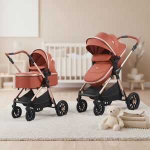 Poussette bébé pliable à une main avec cadre en alliage d'aluminium, siège surélevé en coton, système de voyage respirant et grand espace de couchage, pouvant être utilisée comme poussette bidirectionnelle - Product Image 1