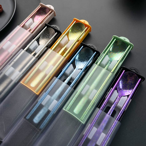 Ensemble de couverts portables en titane avec cuillère et baguettes, ustensiles légers pour pique-nique en plein air, pour étudiants et usage général - Product Image 2