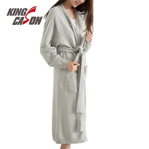 KINGCASON Manufacturer Wholesale Fashionable Modern Light Luxury Soft Solid Color Knitted Belt Bathrobe for Women