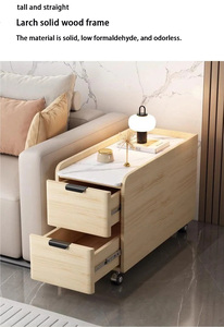 Mesa de Noche de Venta Directa de Fábrica, Mesa de Noche de Doble Capa para Sala de Estar, Madera Maciza + Piedra Sinterizada - Product Image 6