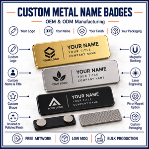 Badge nominatif en métal personnalisé avec support magnétique |   Badge d'identification d'employé gravé personnalisé Fabrication OEM ODM - Product Image 4