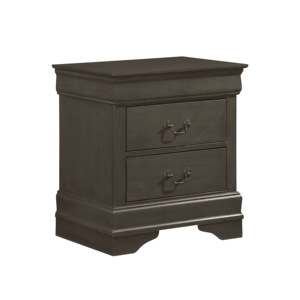Comodino Classico Stile Luigi Filippo con 2 Cassetti, Finitura Grigio Invecchiato, Arredamento Tradizionale per Camera da Letto - Product Image 2