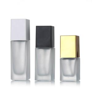 Luxury 15ml 20ml <b>30ml</b> 40ml Square Clear Cosmetic Glass <b>Bottle</b> Frosted Lotion Foundation Pump Sprayer with Black Cap Wholesale - Product Image 4