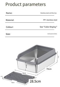 Kotak sampah kucing baja tahan karat dan plastik 70 cm-ukuran besar-tahan percikan-permukaan tahan lengket-mudah dibersihkan-pengontrol bau-ramah lingkungan - Product Image 6