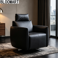 Fauteuil inclinable de luxe en cuir véritable avec base pivotante en acier carbone, chaise individuelle pour projets de villas