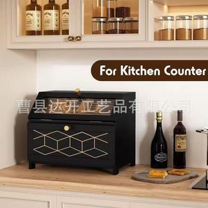 Wooden Bread Box Double Layer Storage <b>Container</b> With Glass Lid And Geometric Design For Kitchen Use - Product Image 2