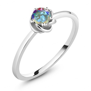 Anillo de Compromiso de Plata de Ley 925 con Diseño Simple para Mujer, Anillo de Topacio Místico Mercurio - Product Image 1
