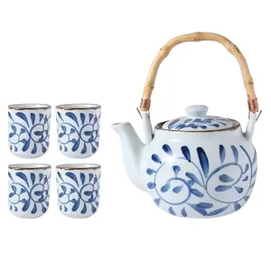 New Japanese retro ceramic teapot with infuser and rattan handle exquisite porcelain tea pot set 2024