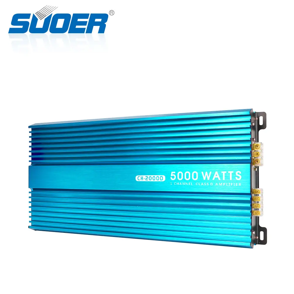 Suoer CH-2000D 5000w max power car amp class d 1 channel BLUE series good price car power amplifier