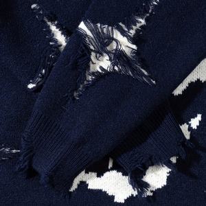 커스텀 로고 OEM 해골 프린트 크루넥 빈티지 남성 루즈 니트 탑 점퍼 디스트레스드 디자인 하이 스트리트 풀오버 니트 스웨터 - Product Image 6