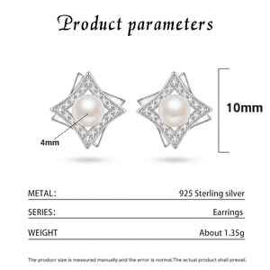 Freshwater Pearl <b>Studs</b> <b>Silver</b> Plated Copper Round Halo CZ Pavé Elegant Jewelry for Women Wedding Party Gifts - Product Image 6