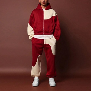 Ensemble de survêtement décontracté en molleton éponge pour l'automne, avec sweat à capuche zippé et pantalon de survêtement, coupe oversize ample, style streetwear, en coton avec logo brodé, vente en gros - Product Image 1