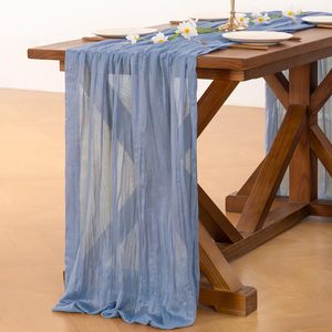 Venta al por mayor camino de mesa de gasa verde giros de masa frita decoración de arrugas para el hogar y la boda Decoración de mesa de gasa - Product Image 3