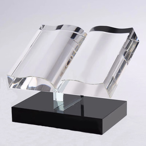 Customized K9 Crystal Open Book <b>Trophy</b> Award <b>Plaque</b> with Black Base Engraved Certificate Display for Graduation Events - Product Image 1