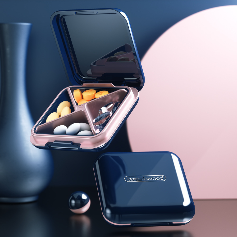 Genuine Plastic Chinese Four-compartment Portable Mini 7-day Medicine case Airtight and Large Capacity Pillbox