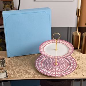 Présentoir à gâteaux élégant à 2 niveaux, motif végétal unique, plateau décoratif pour fête d'anniversaire, vaisselle écologique très vendue - Product Image 1