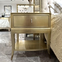 Table de chevet en acier inoxydable et bois, mobilier de chambre de luxe de style antique français avec 2 tiroirs, réglable, motif étoile brillante, pour maison et appartement