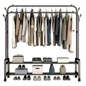 Modern Portable Multi-Functional Double Pole Cloth Stand <strong>Coat</strong> Rack Multilayer <strong>Storage</strong> Shoe Cuborad for Clothing Garments - Product Image 1