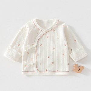 Haut kimono pour nouveau-né 0-1 mois, en coton jacquard tricoté doux, à manches longues, à nouer, sous-vêtement pour bébé, tenue quotidienne pour <span class=keywords><strong>la</strong></span> maison - Product Image 4