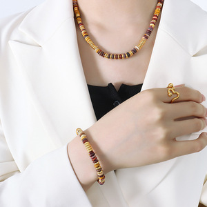 Conjunto de collar y pulsera de joyerí<span class=keywords><strong>a</strong></span> clásica de moda, cadena de piedra Natural de acero inoxidable de titanio para mujer, niñ<span class=keywords><strong>a</strong></span>, novia, P1461-E426 - Product Image 1