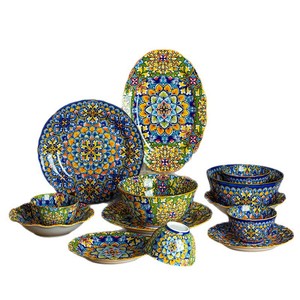 Bộ đồ ăn gốm sứ men màu, bát cơm, bát súp, đĩa có quai, phong cách Bohemian - Product Image 4