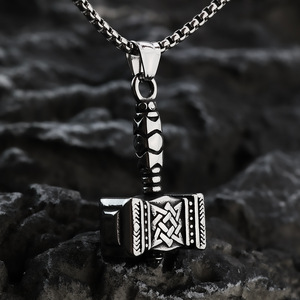 yunnique Men's Stainless Steel Thor's Hammer Pendant Necklace Geometric Design Gift Jewelry - Product Image 4