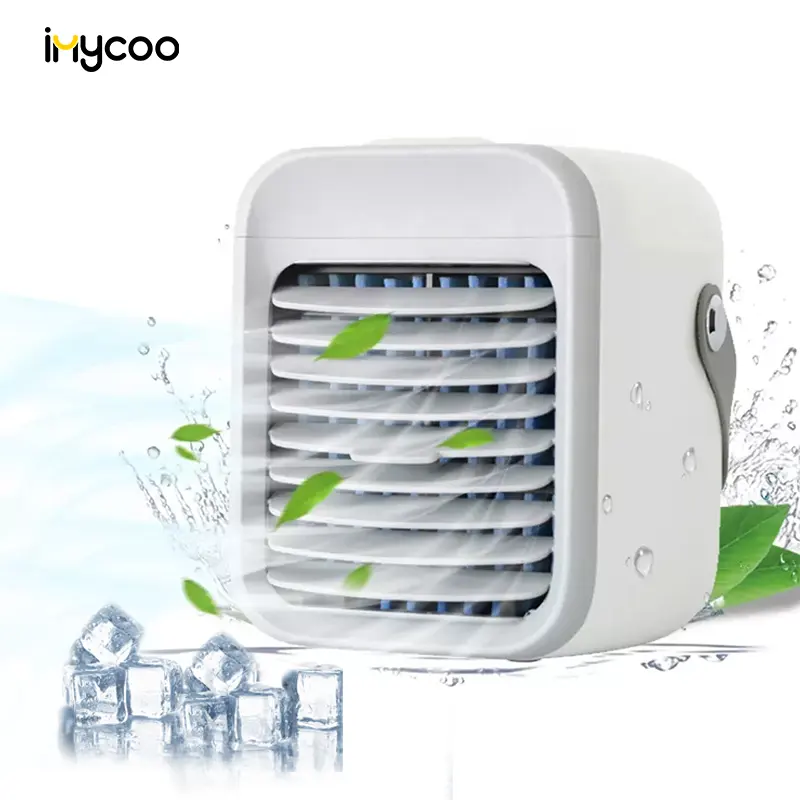 IMYCOO充電式ミニエアクーラーファンデスクトップ加湿器付きオフィスホーム用ポータブルエアコン