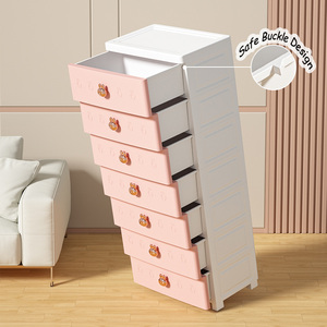 Tiroirs de rangement 5 couches en PP design dessin animé, armoire en plastique pour jouets d'enfants, vêtements, commode rose - Product Image 5