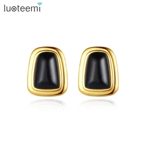 Luotemi Grote Gouden Stud Earing 2022 Vrouw Geometrische Natuursteen Sieraden Mode Rvs Oorbellen