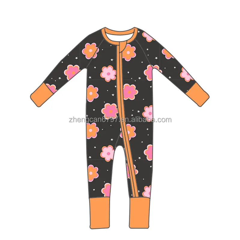 Combinaison body d'Halloween pour bambous et filles Combinaison en bambou pour enfants Barboteuses rétro florales à impression complète pour bébés