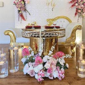 Factory Direct Sale Rose Pattern Stainless Steel Crystal Cake <b>Table</b> for Wedding <b>Party</b> Decoration - Product Image 6
