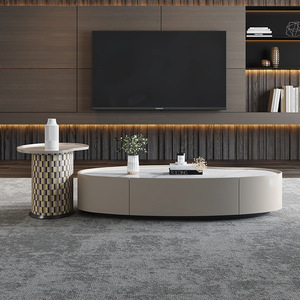 Table basse moderne simple pour salon avec panneau rock Table basse créative style crème en forme de noix de cajou ovale mangue - Product Image 3