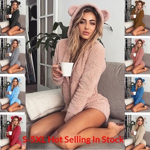 Wholesale Pajamas Autumn Winter Cute Warm Pajama Hooded Fleece Velvet Women Sleepwear Short <strong>Playsuit</strong> Female <strong>Pyjamas</strong> - Product Image 2