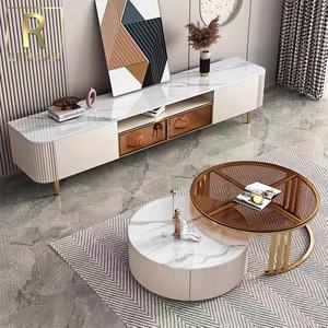 Mesa de centro de cristal con diseño creativo <span class=keywords><strong>casero</strong></span>, mueble redondo doble de alta calidad <span class=keywords><strong>para</strong></span> el hogar, piedra de mármol - Product Image 6