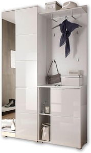 Modern Entryway Furniture High Gloss White Hallway Wardrobe Set with Mirror Shoe Cabinet and Coat Rack Panel - Product Image 4