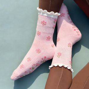 Kaos Kaki Trampolin Anti Selip dengan Logo Kustom, Kaos Kaki Pilates, Kaos Kaki Yoga Anti Selip, Kaos Kaki Kompresi Model Crew dengan Ruffle Bunga untuk Musim Semi - Product Image 1