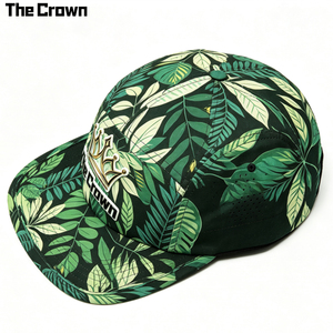 Gorra de 5 Paneles Impermeable con Logotipo Personalizado, Gorra con Estampado de Hojas Tropicales al por Mayor, con Parche Metálico de Goma 3D, Fabricante - Product Image 3
