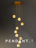Lustre LED en Cuivre Massif Marbre Espagnol, Luminaire Long pour Escalier, Doré, Garantie 3 Ans, Design Minimaliste, Villas Duplex