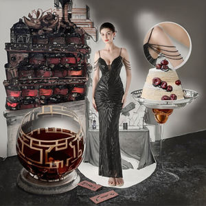 ชุดราตรีทรงบอลกาวน์ผ้าซาตินสไตล์ใหม่ ปี 2025 รุ่น 33315 #   ชุดราตรีแบบเปิดไหล่ สายประดับลูกปัด คอลึก แต่งเลื่อม ยาวกรอมพื้น สีธรรมชาติ - Product Image 3