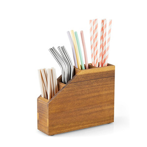 Organizador de paja de madera de 8x6.2x3.5 pulgadas, caja de almacenamiento de escritorio con múltiples compartimentos para uso en la oficina - Product Image 5