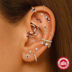 <span class=keywords><strong>Orecchini</strong></span> a perno in <span class=keywords><strong>argento</strong></span> sterling S925 con diamante geometrico e granato rosso, stile retrò francese, di tendenza, per l'orecchio, caldi e di gran moda - Product Image 2