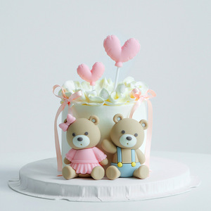 Decorazioni per Torte di San Valentino, Topper per Torte a Forma di Orsetto Rosa e Blu con Cuore, Decorazioni per Baby Shower, Accessori per Decorazione Torte - Product Image 1