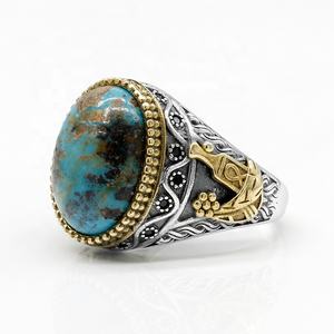 Reale Dell'argento Sterlina 925 Blu turchese Naturale di Pietra Celebrazione Anelli di Barretta per Gli Uomini Dei Monili Turco - Product Image 3