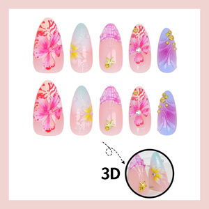 <span class=keywords><strong>Ongles</strong></span> à presser 3D effet vague d'eau style océan, motif fleur douce avec strass, <span class=keywords><strong>faux</strong></span> <span class=keywords><strong>ongles</strong></span> amande – Nouvelle collection été très tendance - Product Image 5