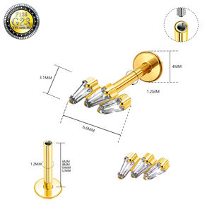 Pendiente de Oreja de Titanio G23 con Baño de Oro de 18K, Estándar YS ASTM F136, con Parte Trasera Plana y Rosca Interna - Product Image 6