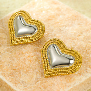 INS Offre Spéciale exagéré bicolore plaqué coeur goujon en acier inoxydable 316L boucles d'oreilles étanche bijoux femmes 2024 - Product Image 3